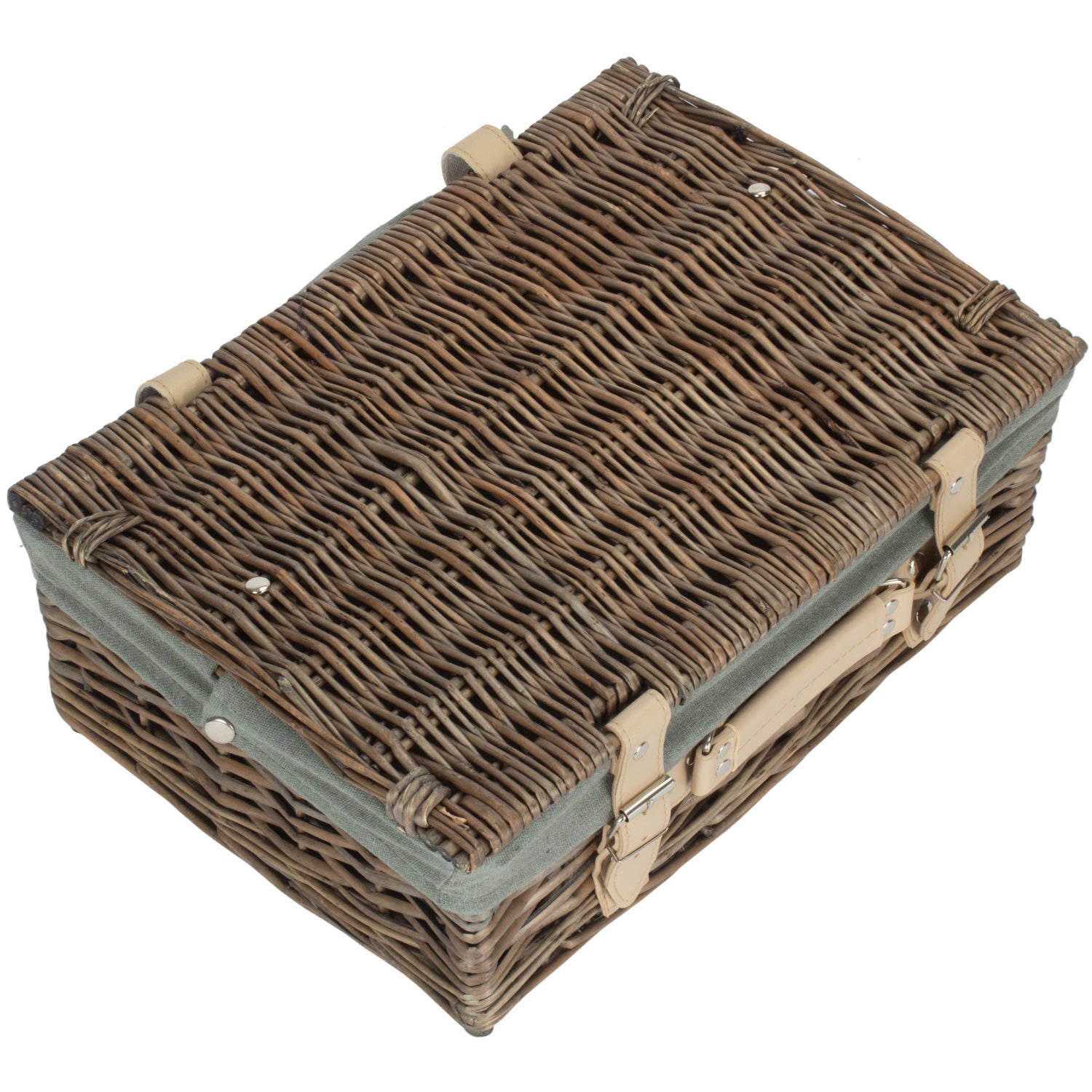 14 Inch Antique Wash Split Willow Hamper with Grey Sage Lining