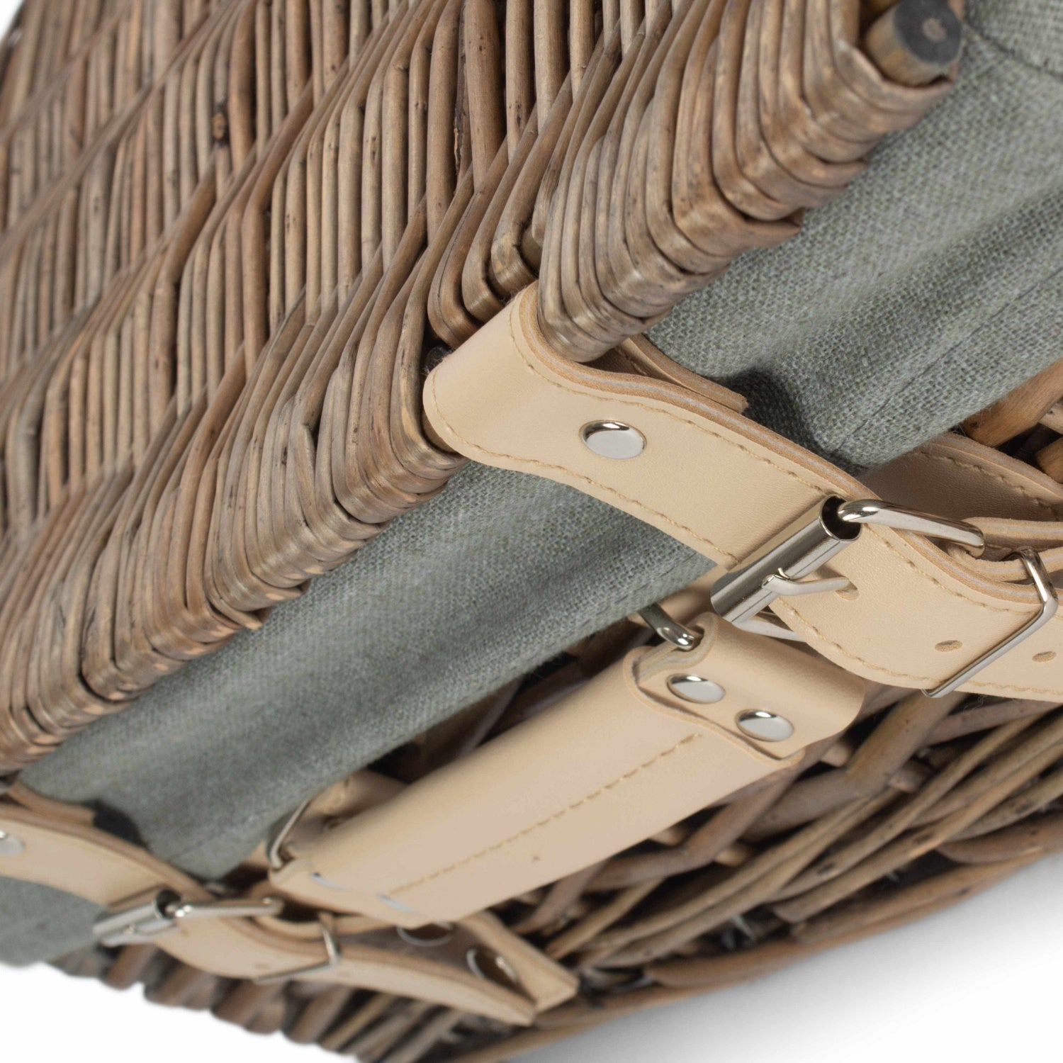 14 Inch Antique Wash Split Willow Hamper with Grey Sage Lining