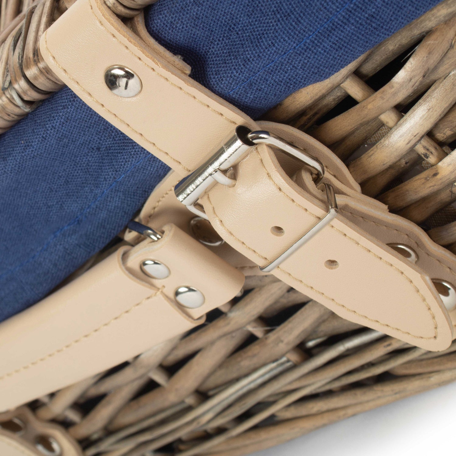 14 Inch Antique Wash Split Willow Hamper with Navy Blue Lining