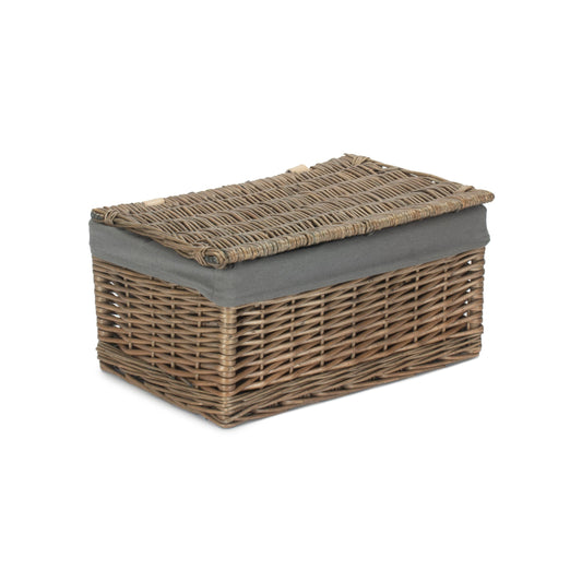 Medium Antique Wash Willow Storage Hamper with Grey Sage Lining