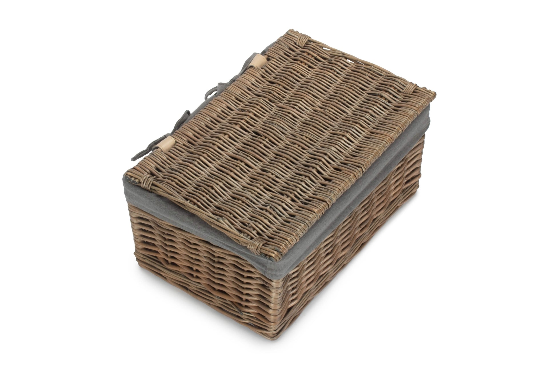 Medium Antique Wash Willow Storage Hamper with Grey Sage Lining