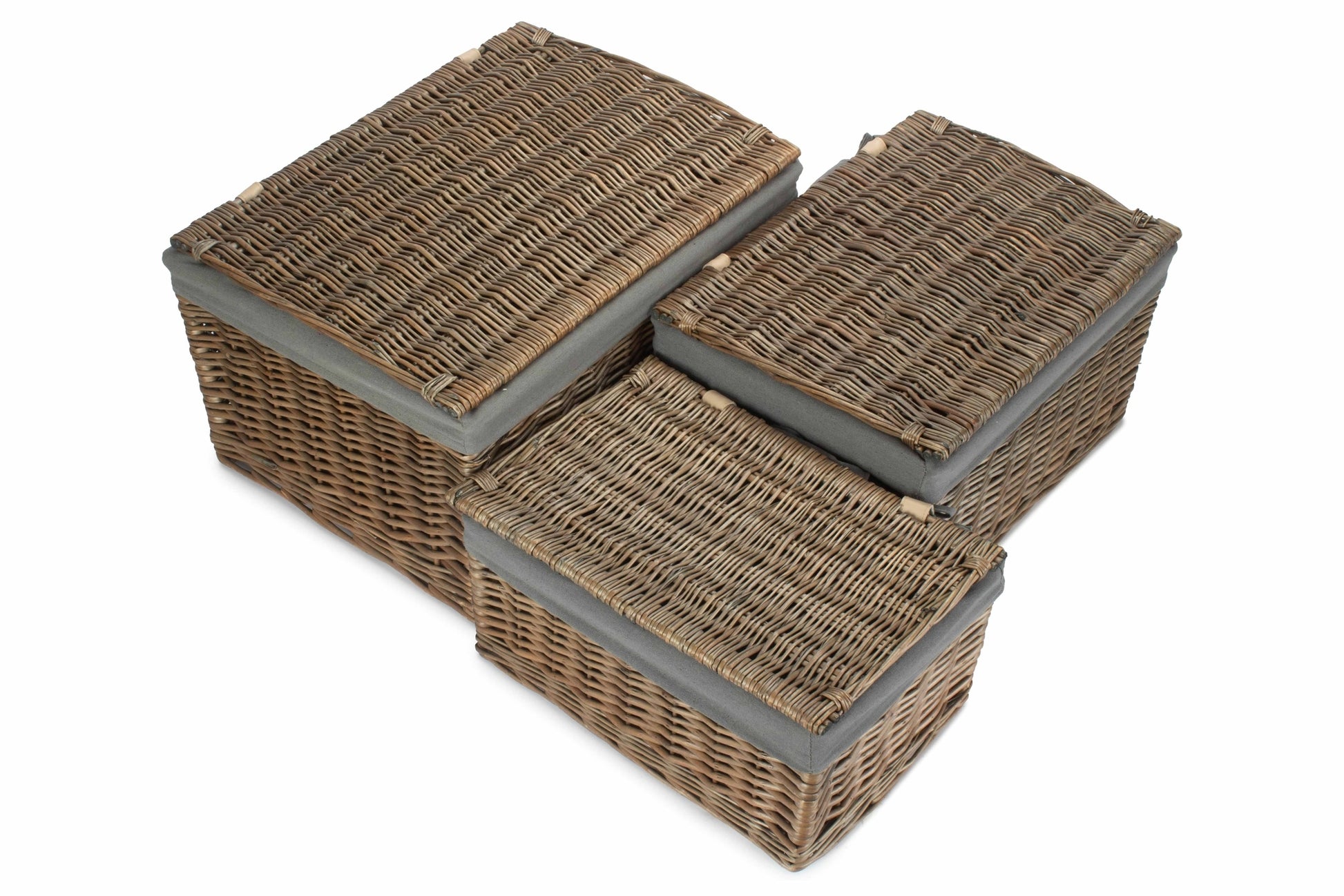 Antique Wash Willow Storage Hamper with Grey Sage Lining Set 3