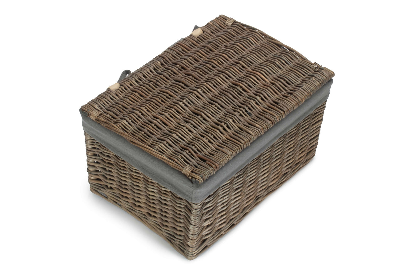 Large Antique Wash Willow Storage Hamper with Grey Sage Lining