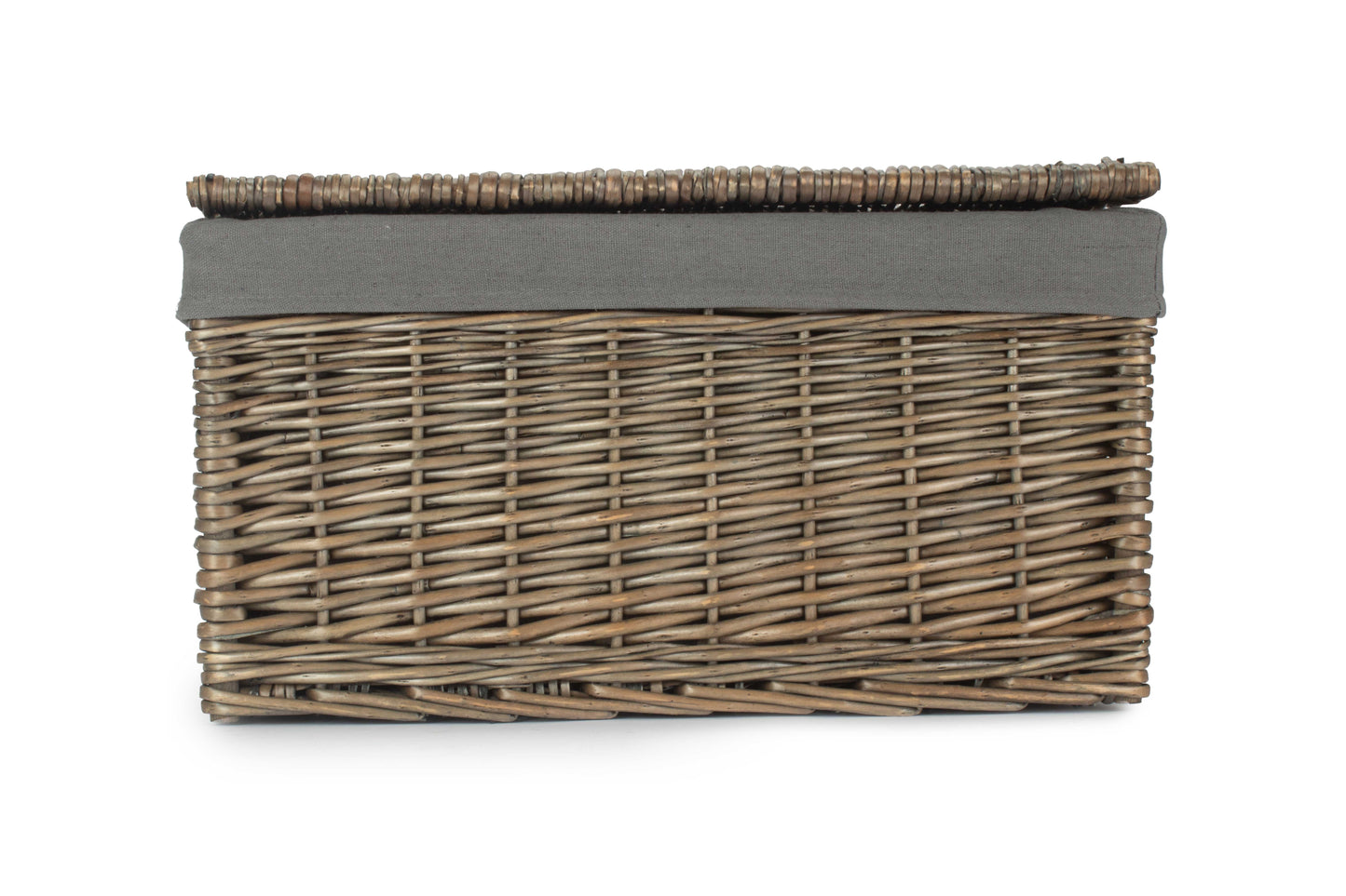 Large Antique Wash Willow Storage Hamper with Grey Sage Lining