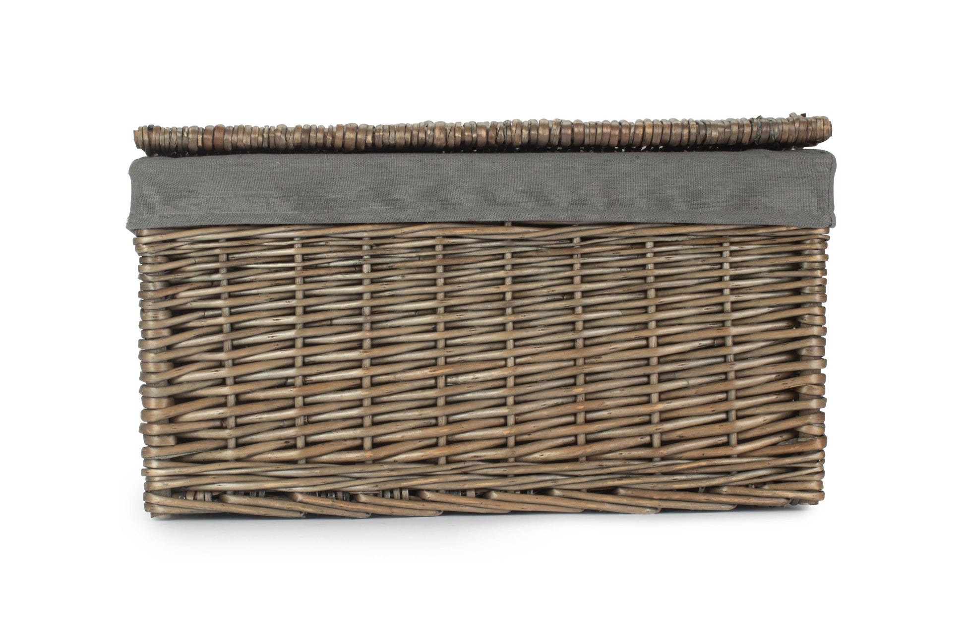 Large Antique Wash Willow Storage Hamper with Grey Sage Lining
