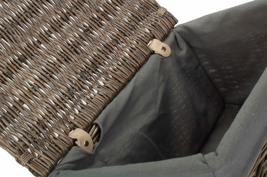 Large Antique Wash Willow Storage Hamper with Grey Sage Lining