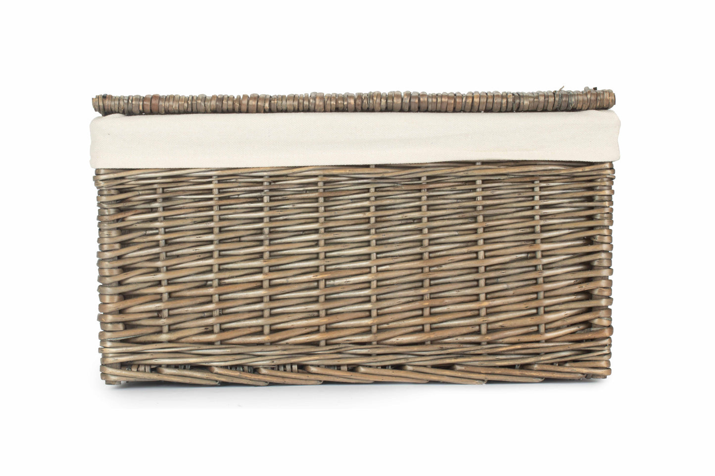 Large Antique Wash Willow Storage Hamper with White Lining