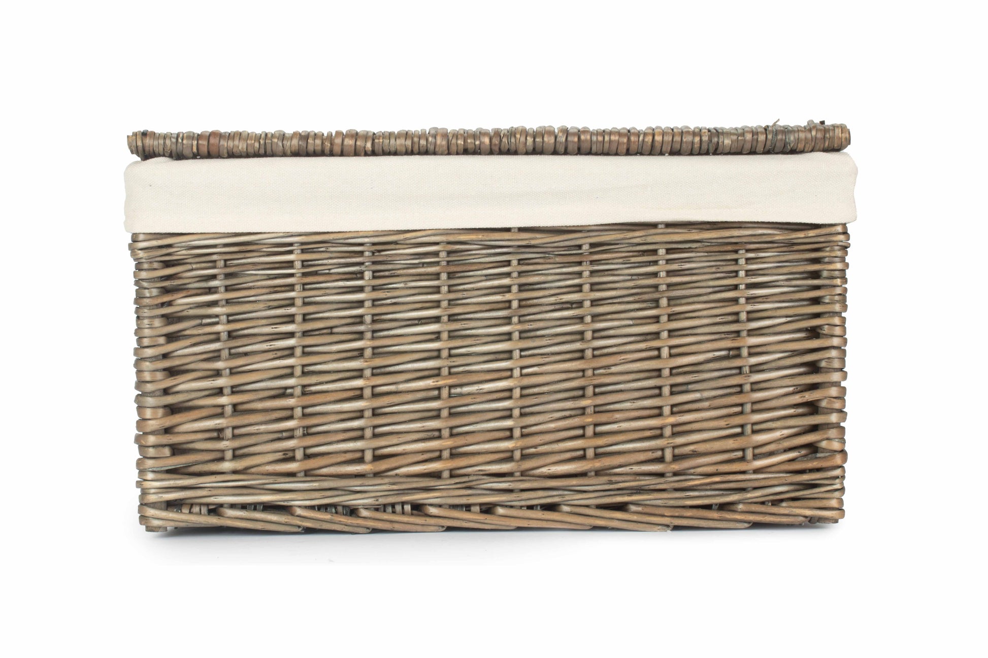 Large Antique Wash Willow Storage Hamper with White Lining