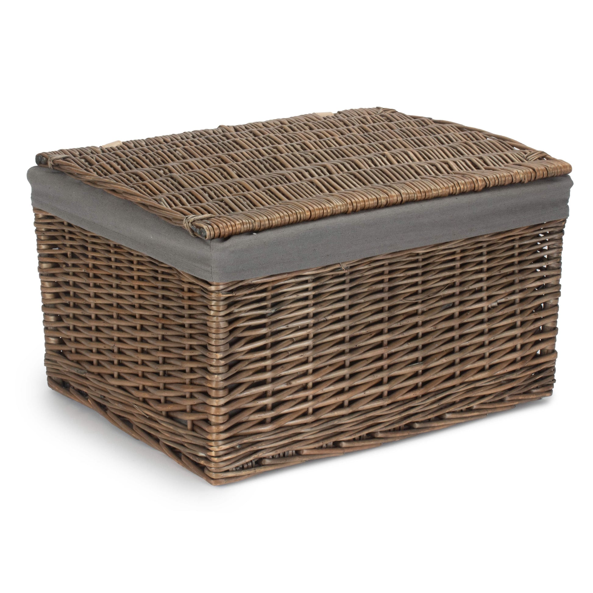 Extra Large Antique Wash Willow Storage Hamper with Grey Sage Lining