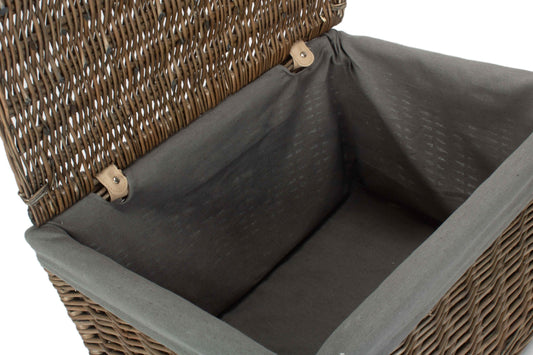 Extra Large Antique Wash Willow Storage Hamper with Grey Sage Lining