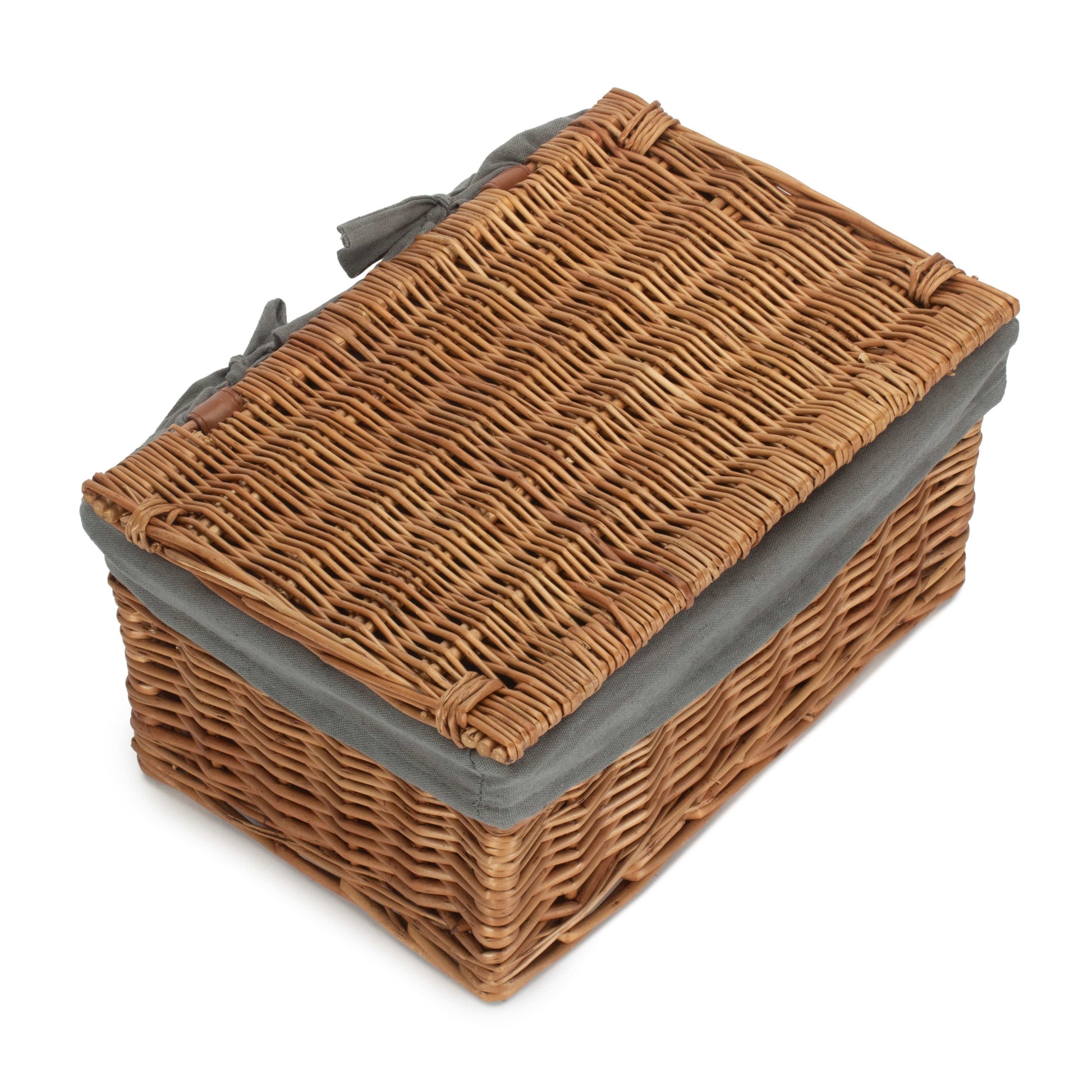 Medium Double Steamed Willow Storage Hamper with Grey Sage Lining