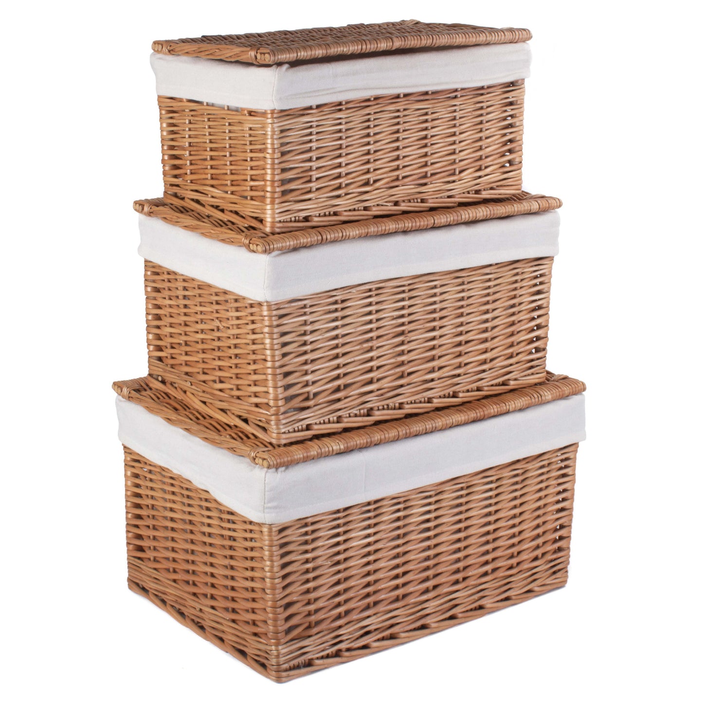 Double Steamed Storage Willow Hamper with White Lining Set 3