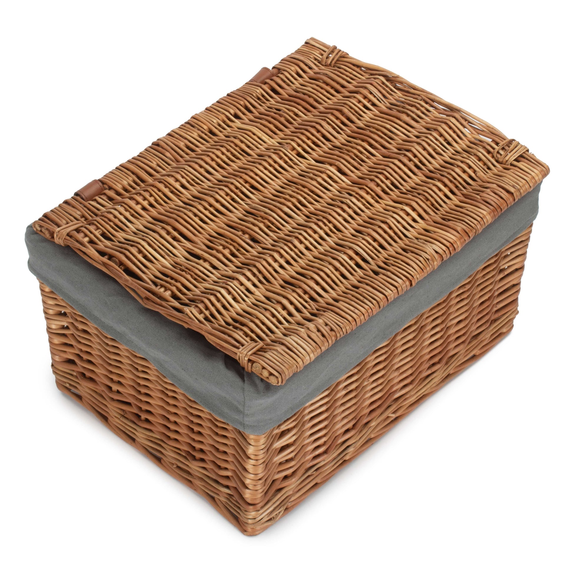 Large Double Steamed WIllow Storage Hamper with Grey Sage Lining