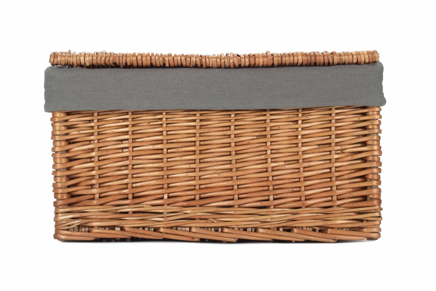Large Double Steamed WIllow Storage Hamper with Grey Sage Lining
