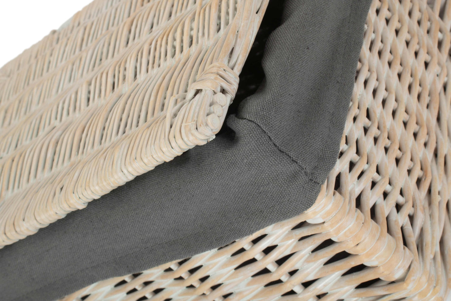 Medium White Wash Finish Willow Storage Hamper with Grey Sage Lining