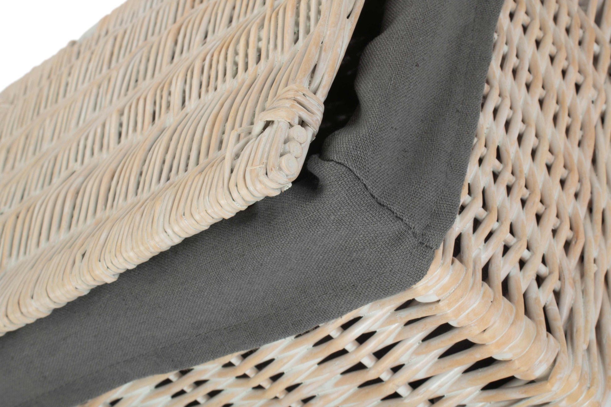 Medium White Wash Finish Willow Storage Hamper with Grey Sage Lining