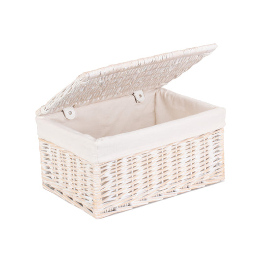 Medium White Wash Finish Willow Storage Hamper with White Lining