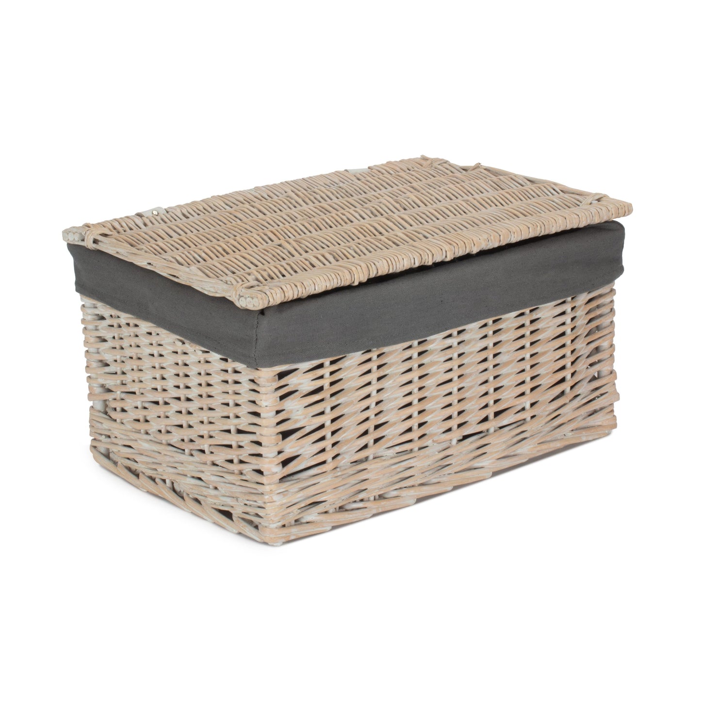 Large White Wash Finish Willow Storage Hamper with Grey Sage Lining