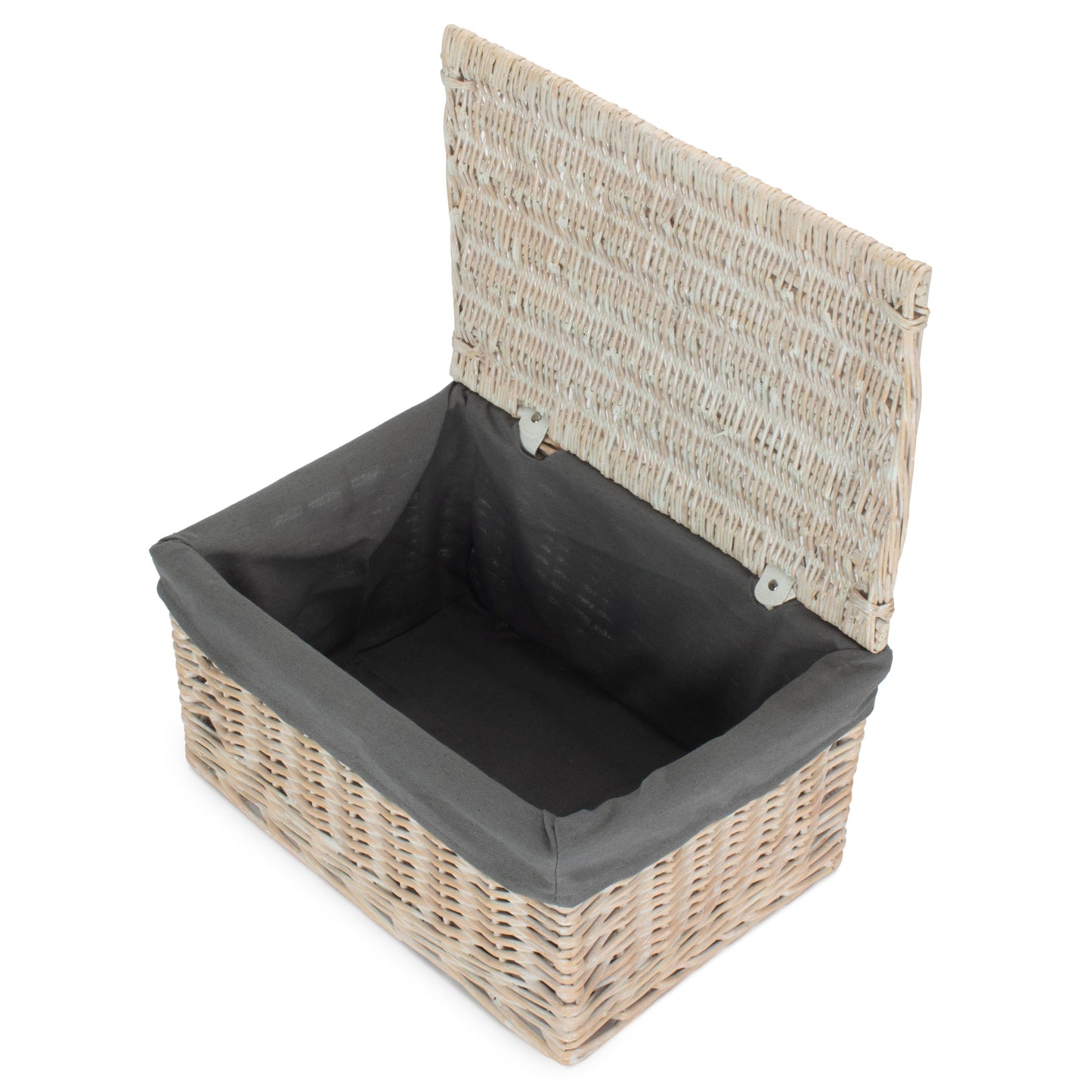 Large White Wash Finish Willow Storage Hamper with Grey Sage Lining