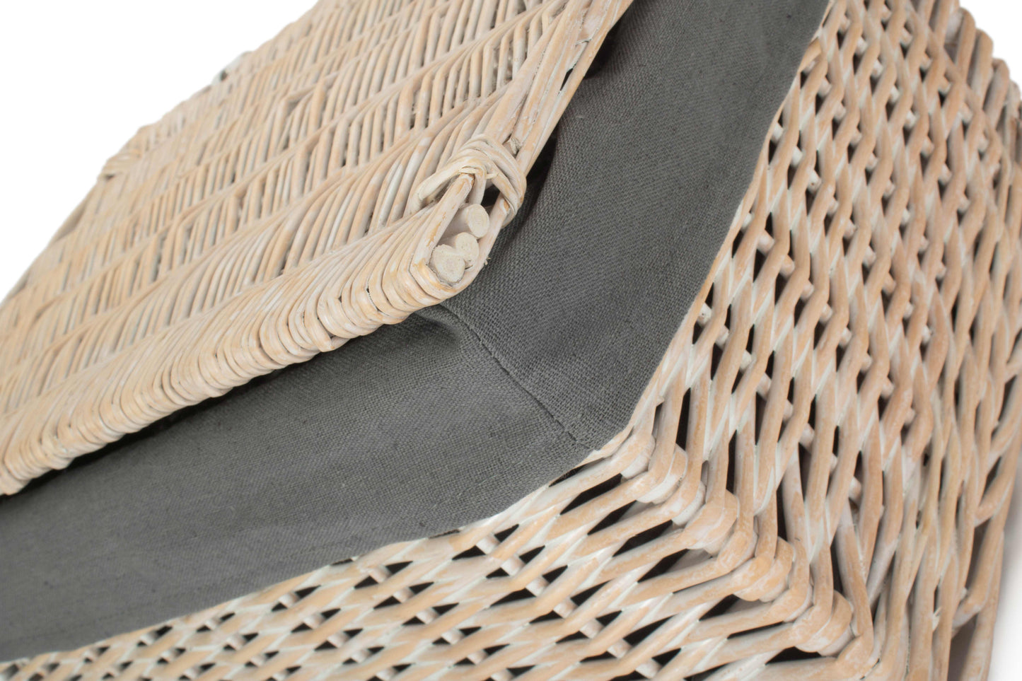Large White Wash Finish Willow Storage Hamper with Grey Sage Lining