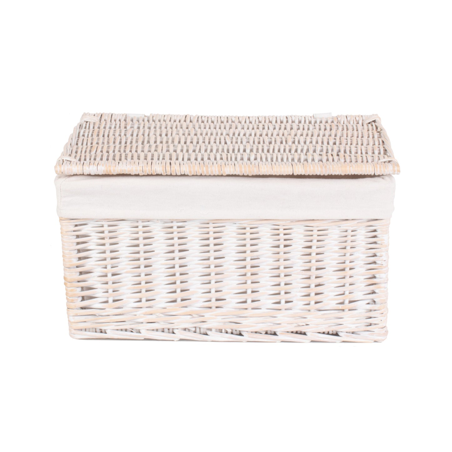 Large White Wash Finish Willow Storage Hamper with White Lining