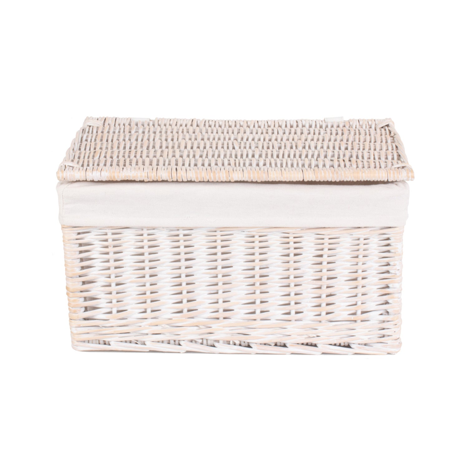 Large White Wash Finish Willow Storage Hamper with White Lining