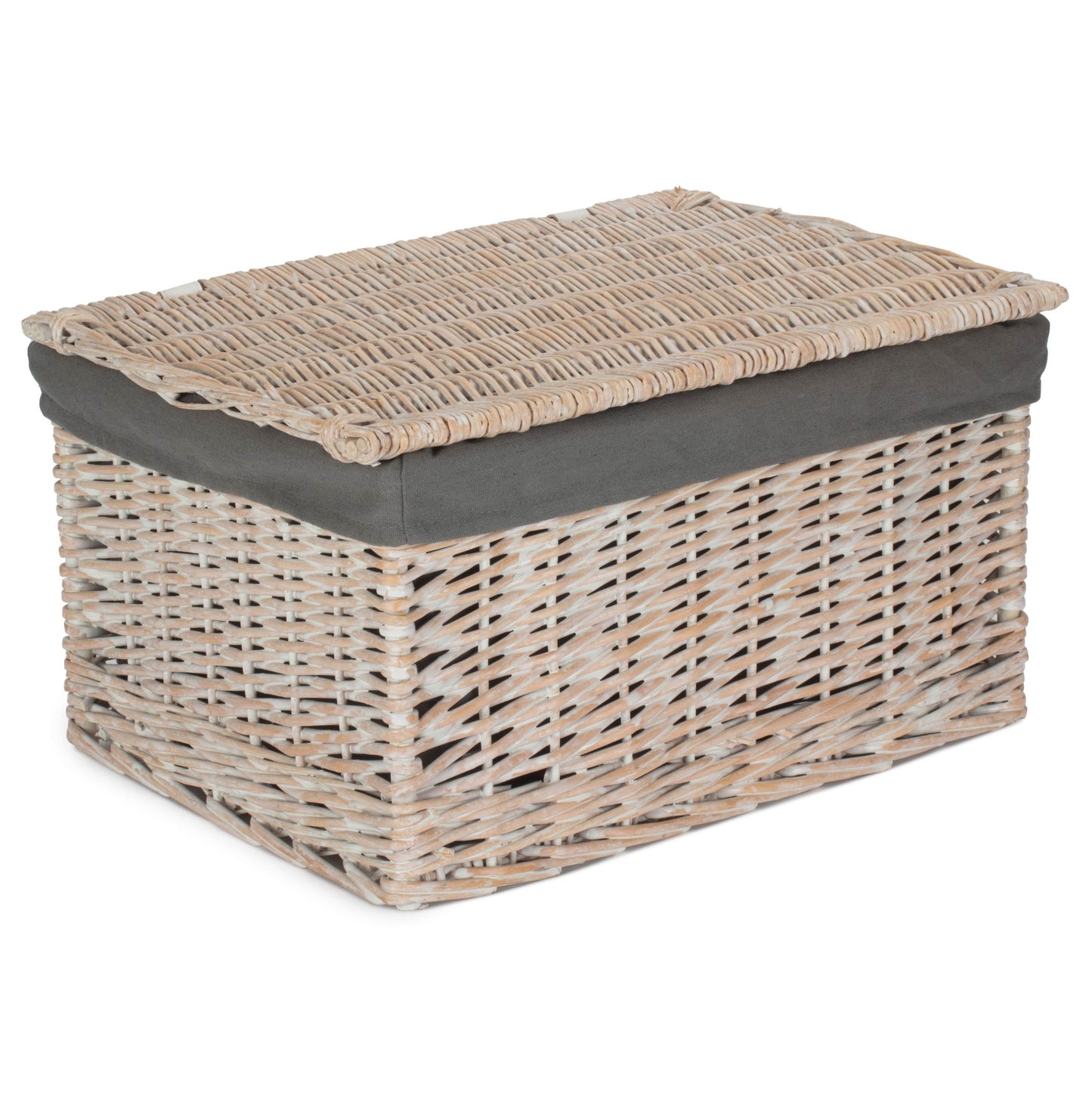 Extra Large White Wash Finish Willow Storage Hamper with Grey Sage Lining