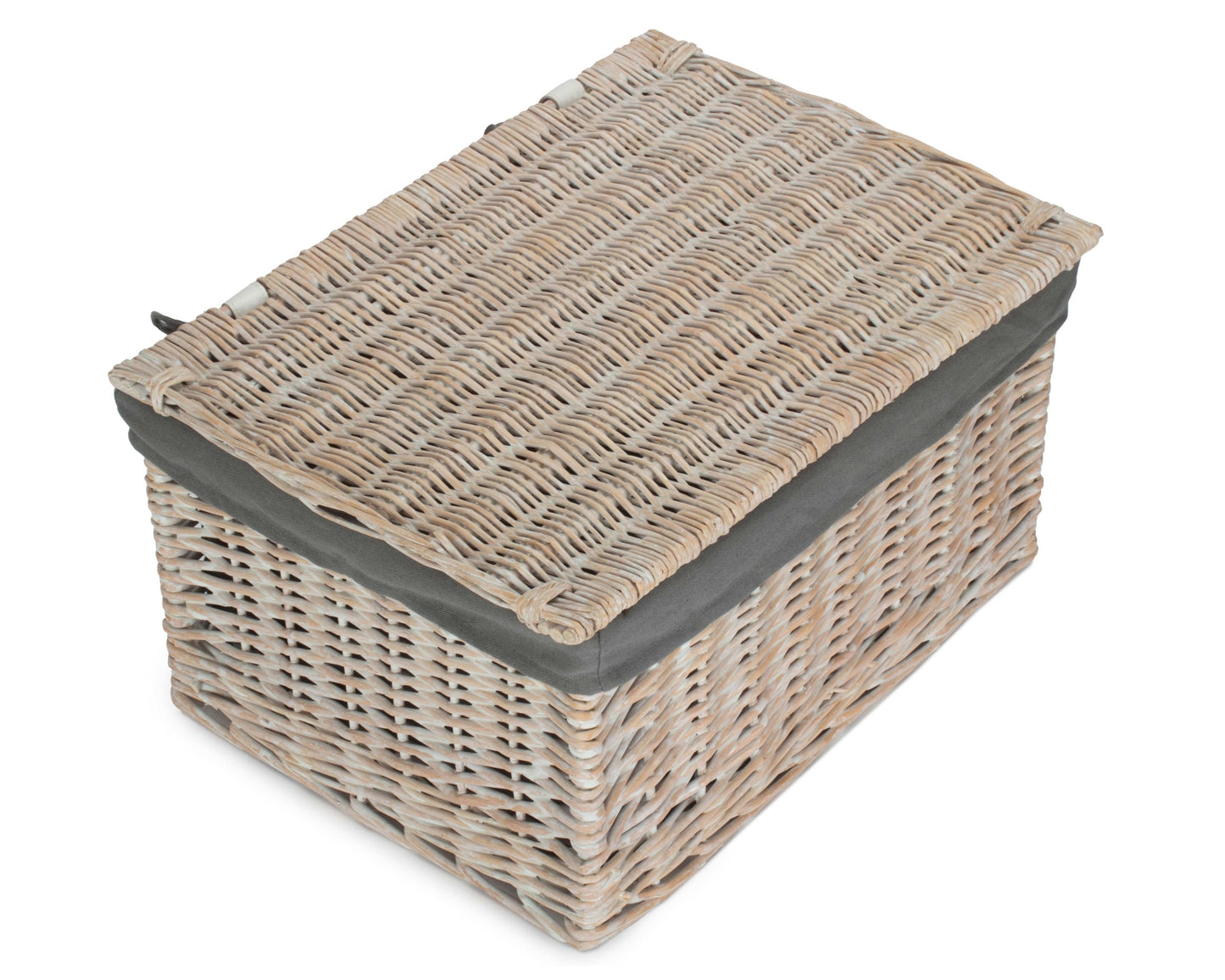 Extra Large White Wash Finish Willow Storage Hamper with Grey Sage Lining