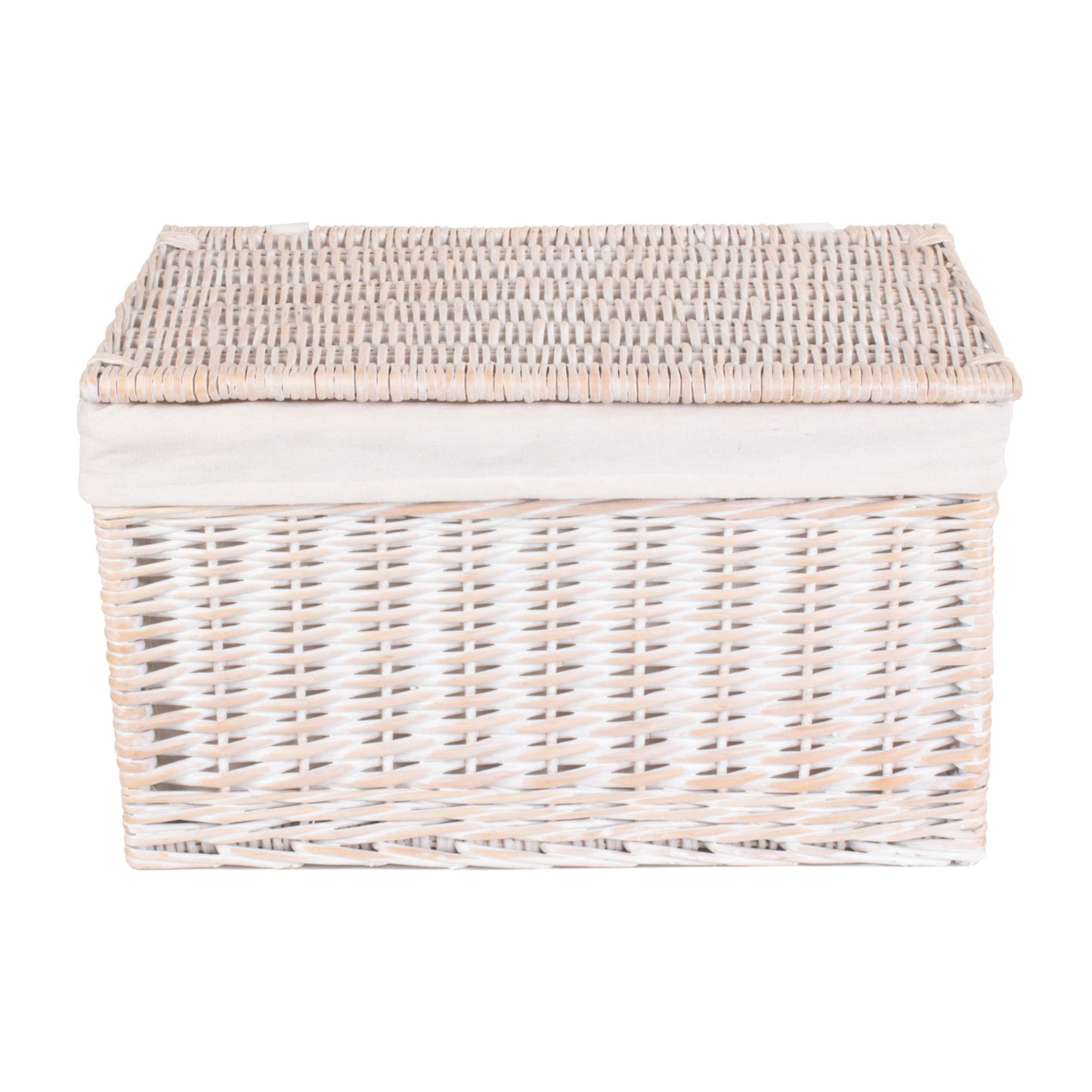Extra Large White Wash Finish Willow Storage Hamper with White Lining
