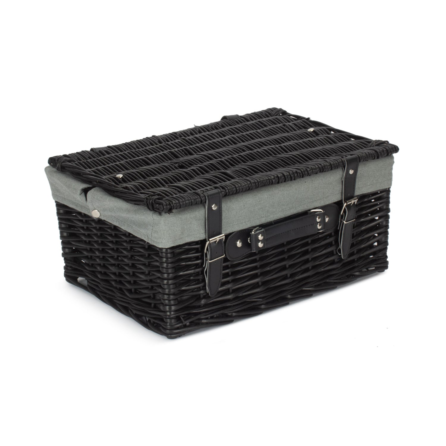 16 Inch Black Willow Hamper with Grey Sage Lining