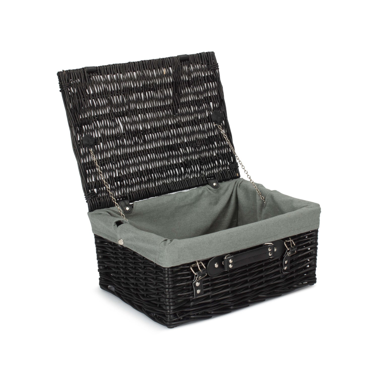 16 Inch Black Willow Hamper with Grey Sage Lining