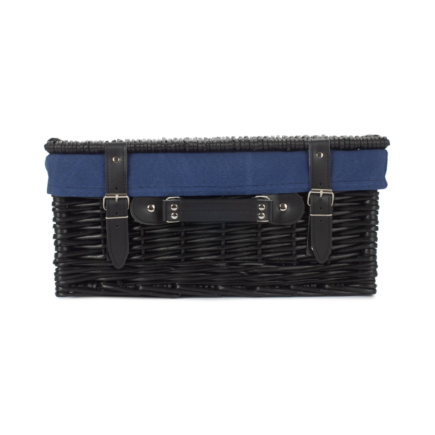 16 Inch Black Willow Hamper with Navy Blue Lining