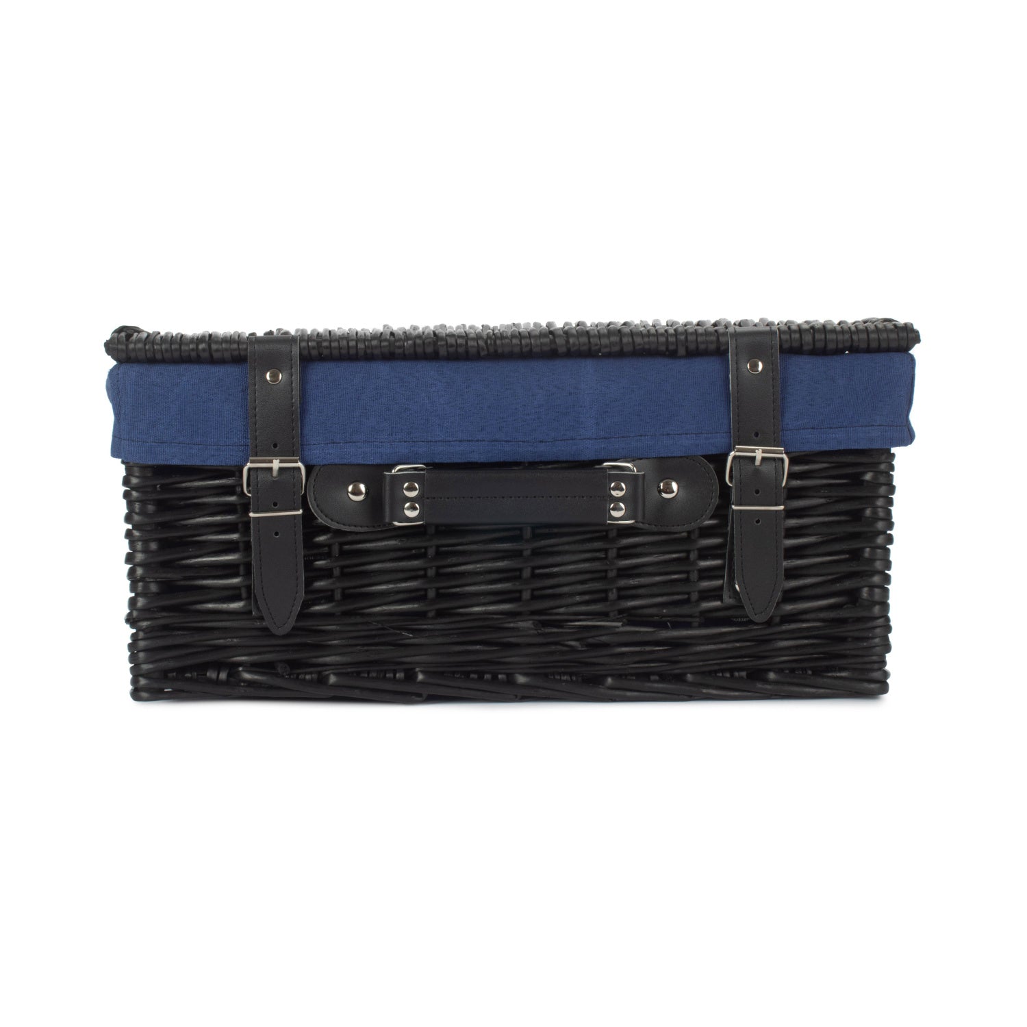16 Inch Black Willow Hamper with Navy Blue Lining