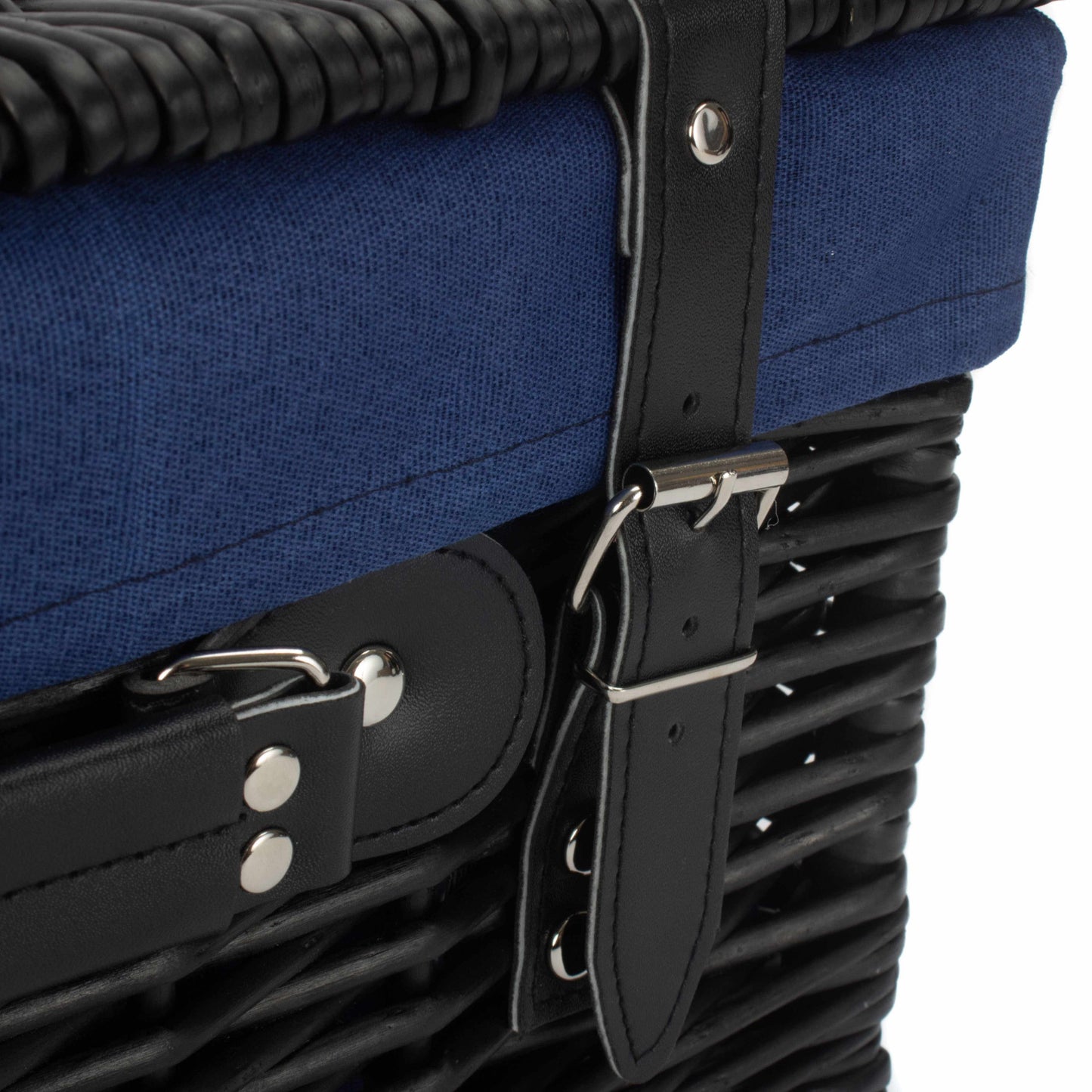 16 Inch Black Willow Hamper with Navy Blue Lining