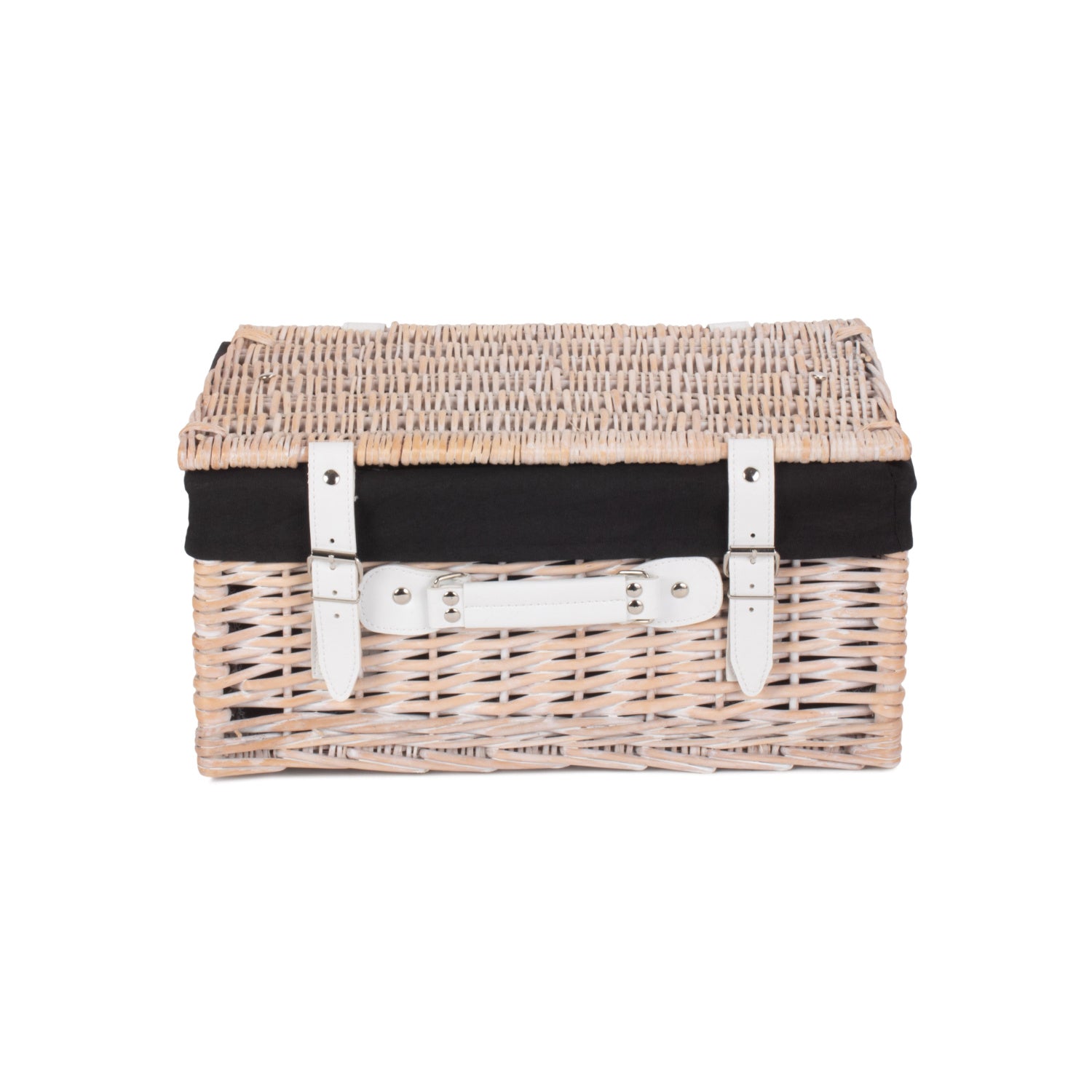 16 Inch White Wash Willow Hamper with Black Lining