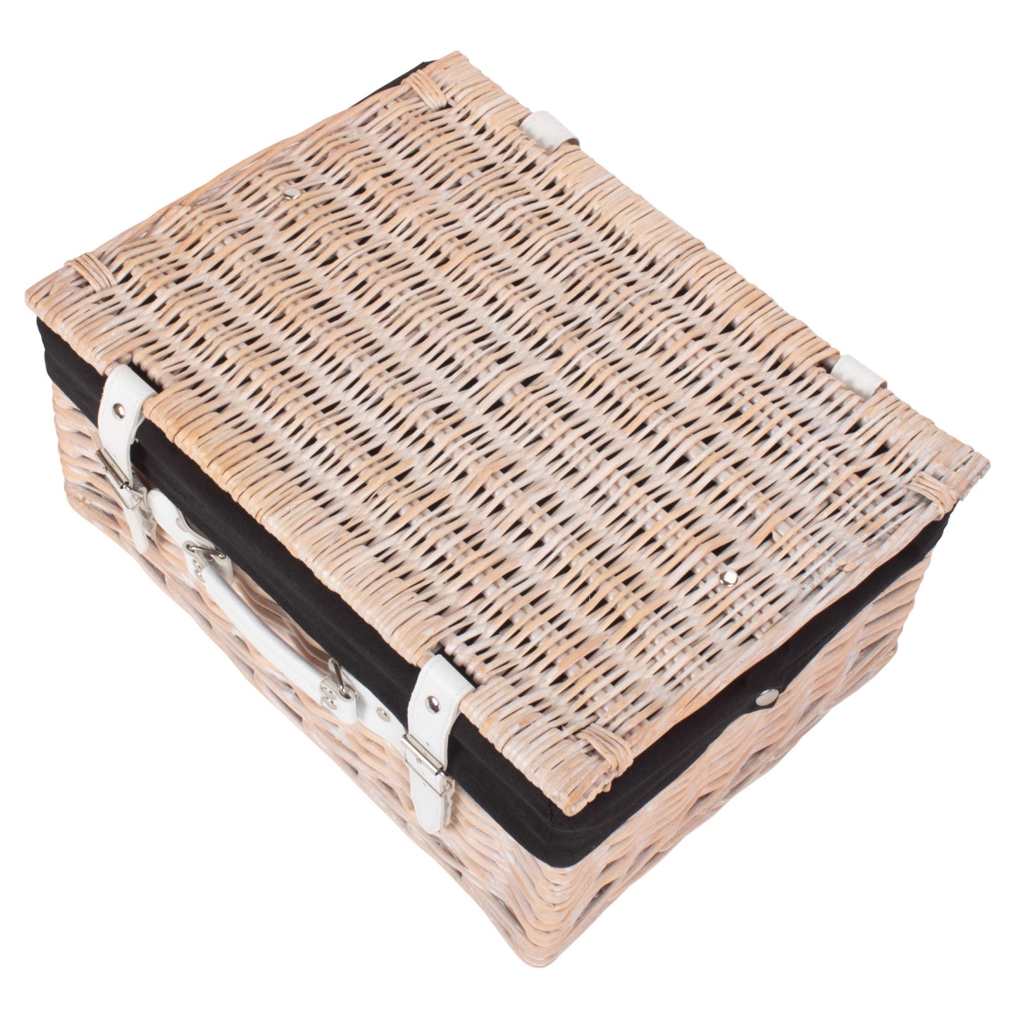 16 Inch White Wash Willow Hamper with Black Lining