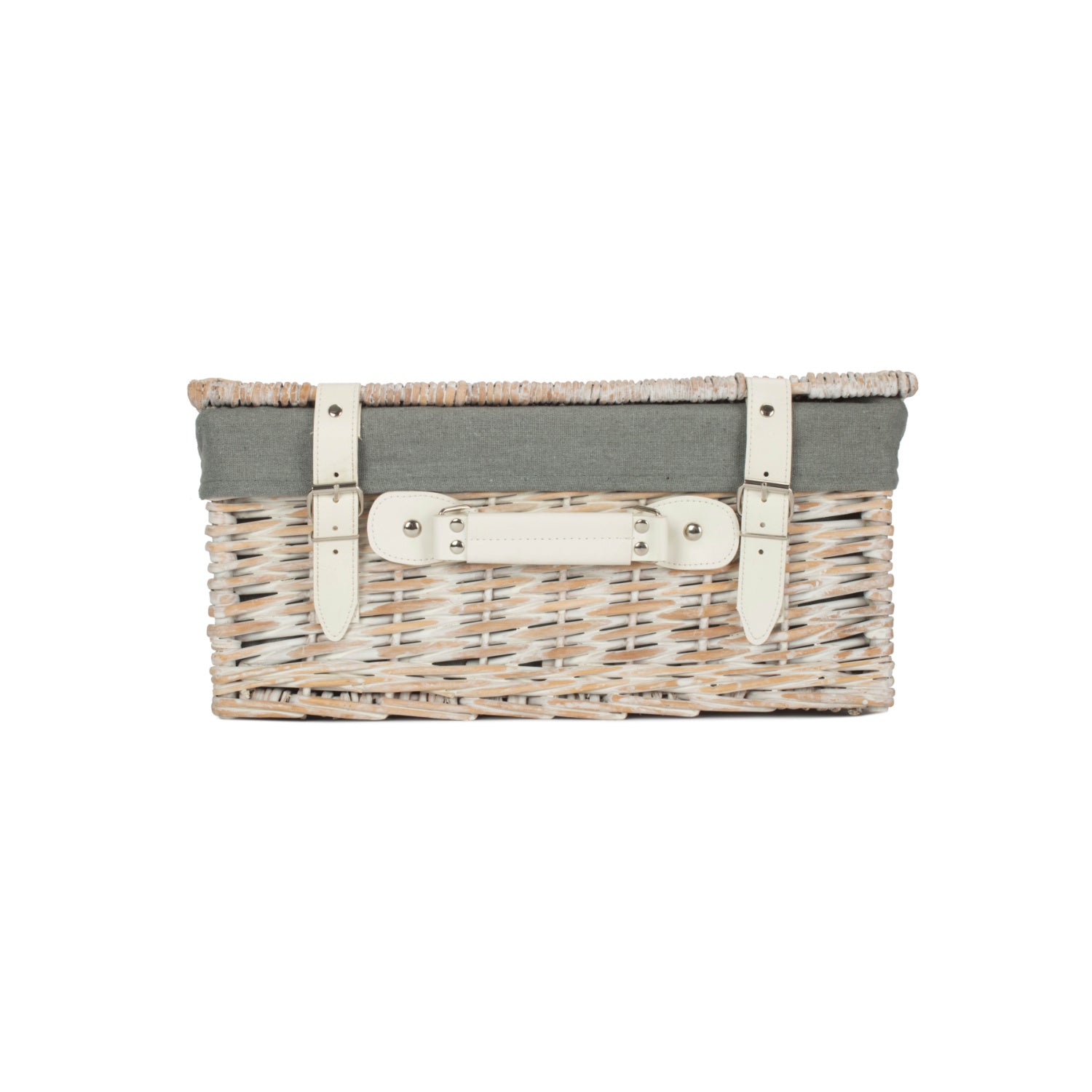 16 Inch White Wash Willow Hamper with Grey Sage Lining