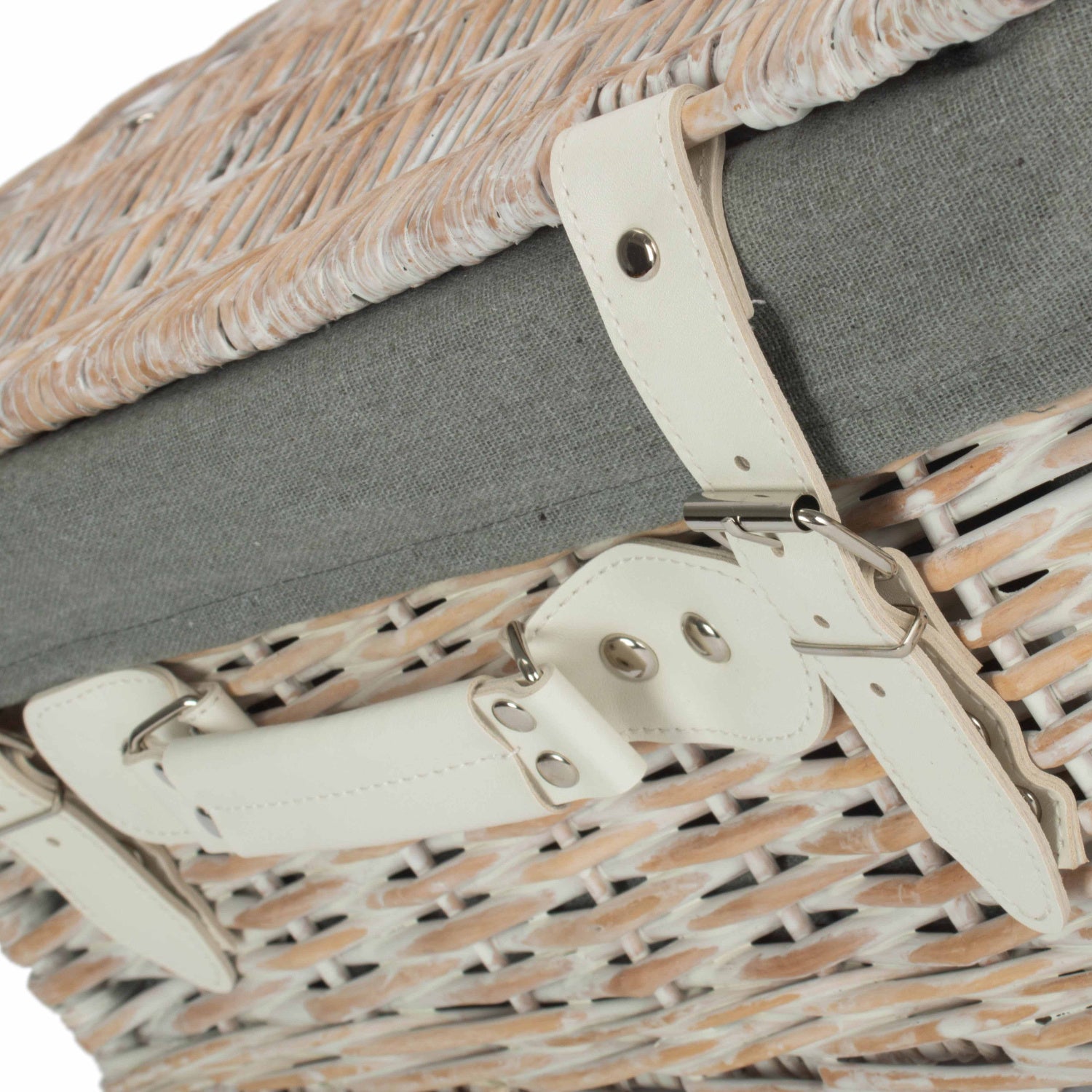 16 Inch White Wash Willow Hamper with Grey Sage Lining
