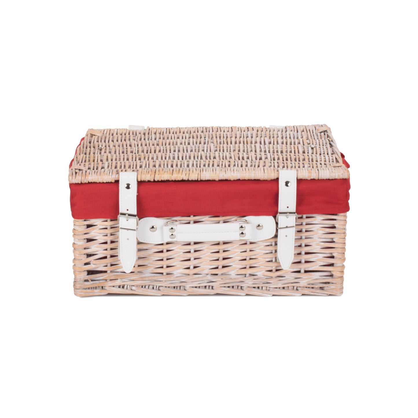 16 Inch White Wash Willow Hamper with Red Lining