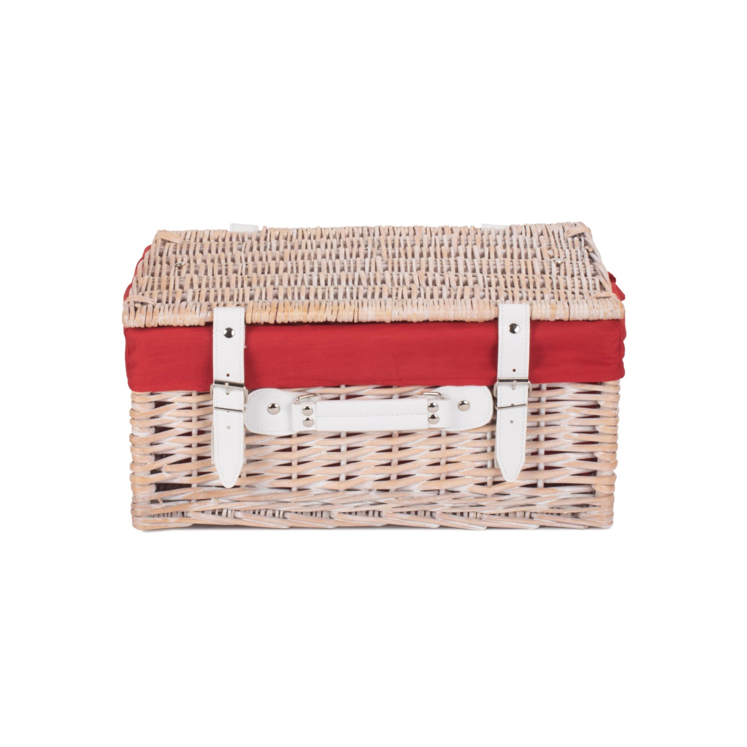 16 Inch White Wash Willow Hamper with Red Lining