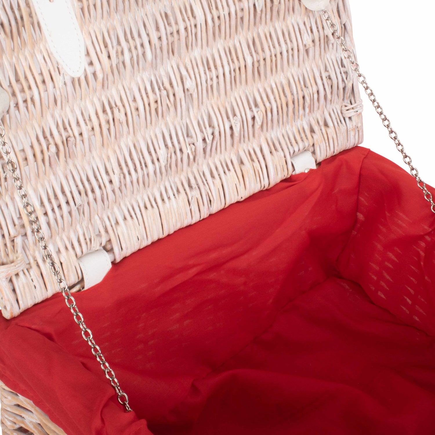 16 Inch White Wash Willow Hamper with Red Lining