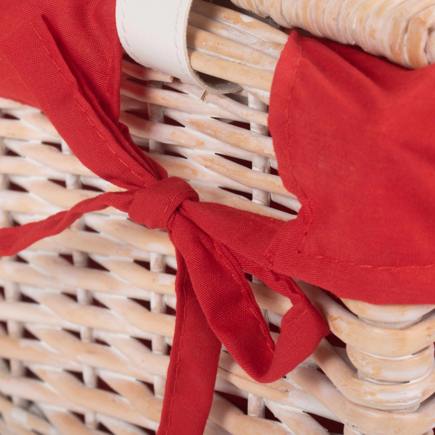 16 Inch White Wash Willow Hamper with Red Lining