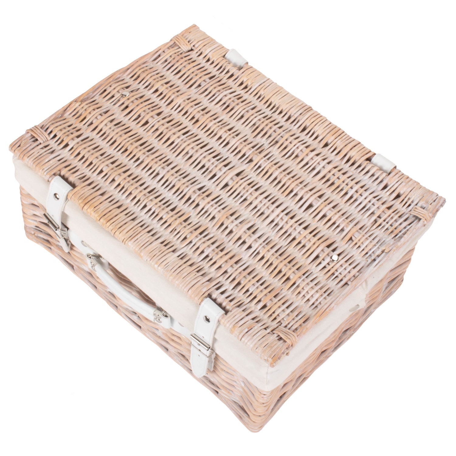 16 Inch White Wash Willow Hamper with White Lining