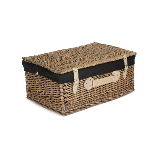 22 Inch Antique Wash Willow Hamper with Black Lining