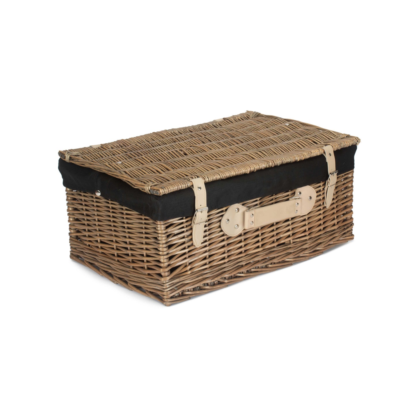 22 Inch Antique Wash Willow Hamper with Black Lining