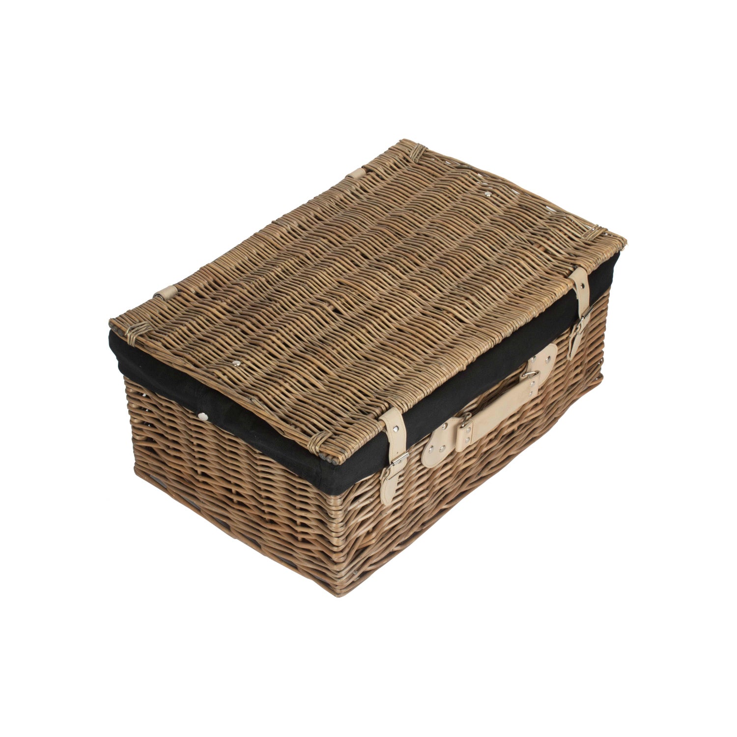 22 Inch Antique Wash Willow Hamper with Black Lining