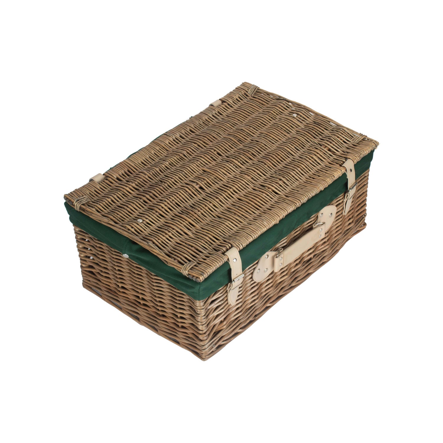 22 Inch Antique Wash Willow Hamper with Green Lining