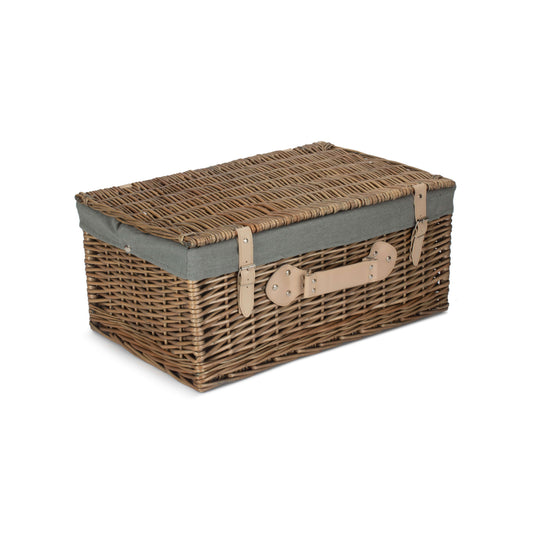 22 Inch Antique Wash Willow Hamper with Grey Sage Lining