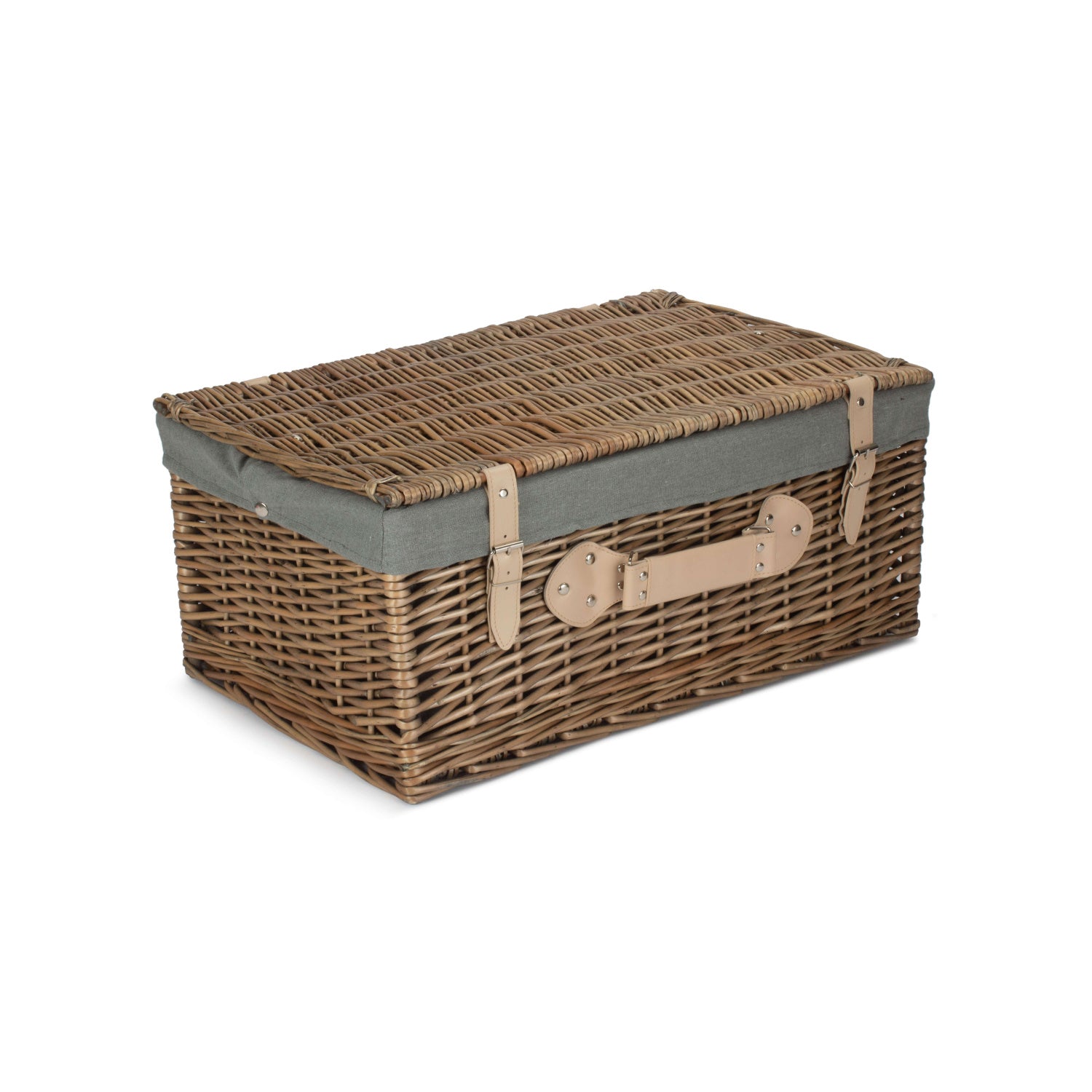 22 Inch Antique Wash Willow Hamper with Grey Sage Lining
