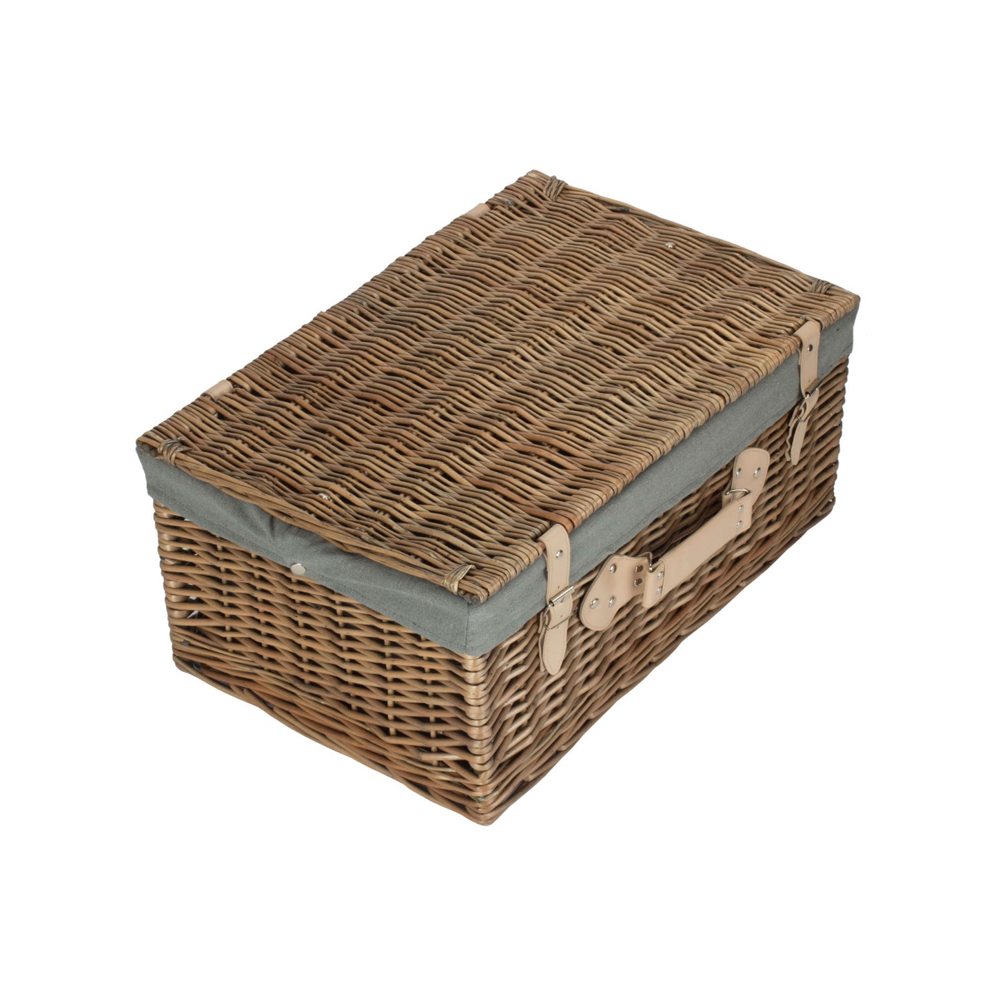22 Inch Antique Wash Willow Hamper with Grey Sage Lining